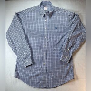 Brooks Brothers Regular Fit Navy Blue & White Plaid Button Down - Size Medium